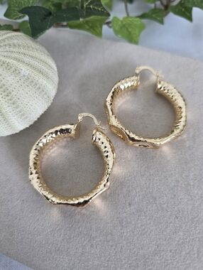 Chunky Gold Filled Textured Hoop Earrings Modern Abstract Dwsign